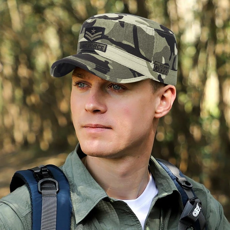 PTDTSHOU Cotton Military Caps for Men Women Unisex Flat Top Hat Adjustable Cadet Army Cap - Image 2
